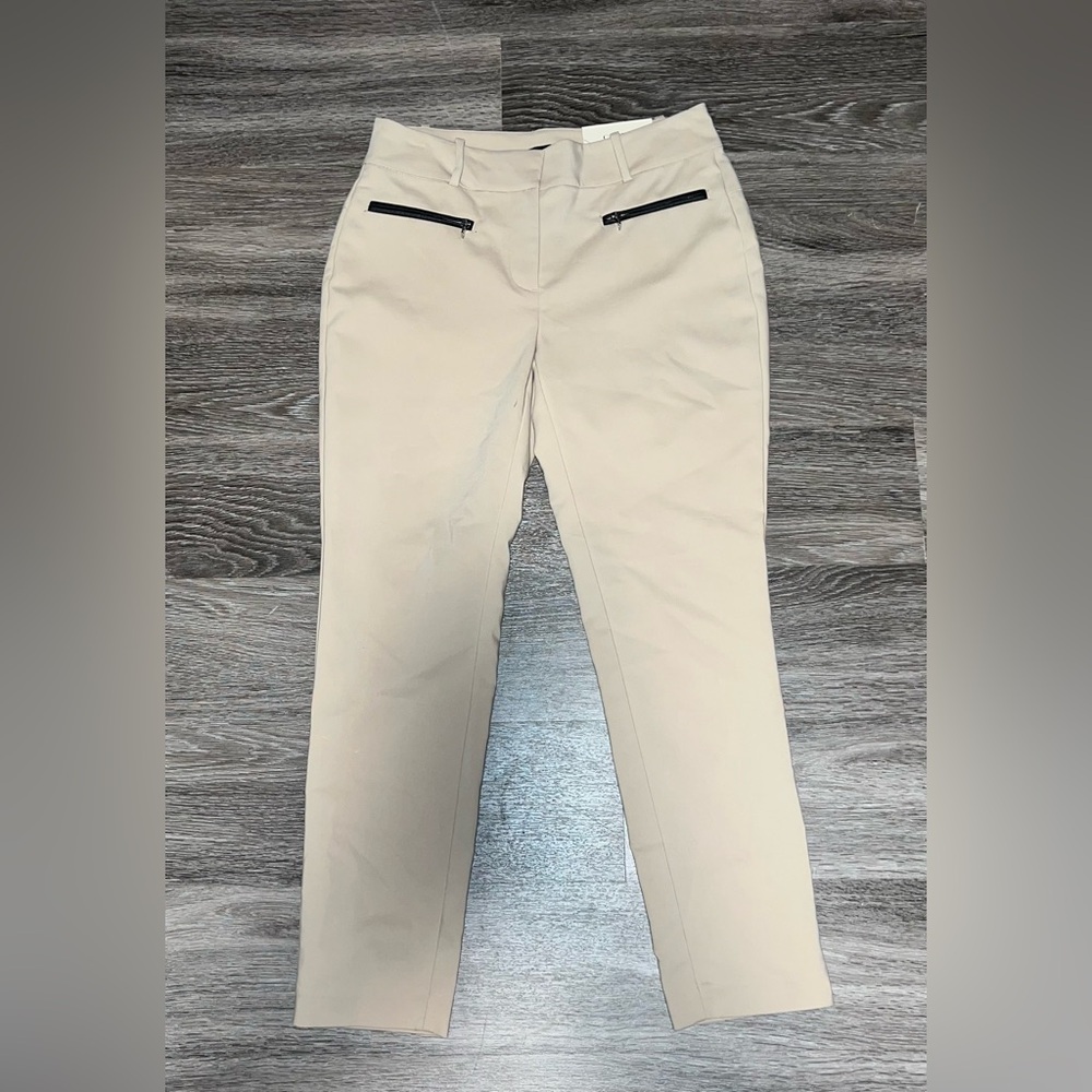 NWT Ann Taylor Curvy Beige Ankle Length Pants with Black Zipper Accents